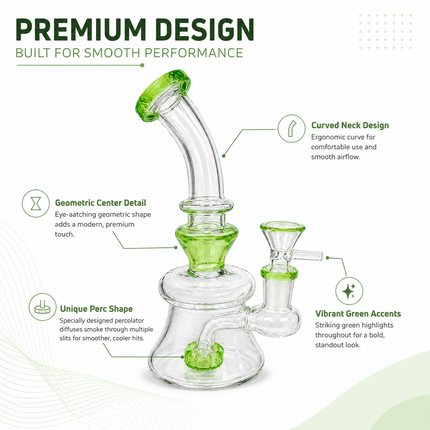 Lime Green Disc Percolator Glass Water Pipe 14mm Bowl 7 inch