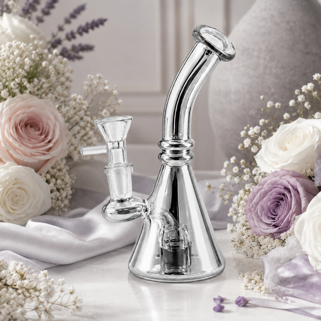 Silver Chrome Tri Beaker Glass Water Pipe with Perc with 14mm Bowl
