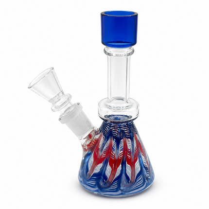 Cobalt Patriot Swirl 14mm Mini Beaker Glass Water Pipe Straight Neck