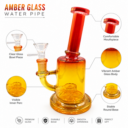 Sunset Chrome Red Yellow Glass Bong Internal Perc 14mm Bowl 8.5 Inch
