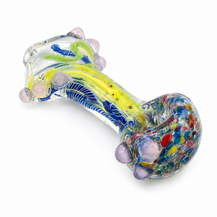 Blue Multicolor Conch Body Glass Spoon Pipe with Marble Accents - 4 inch