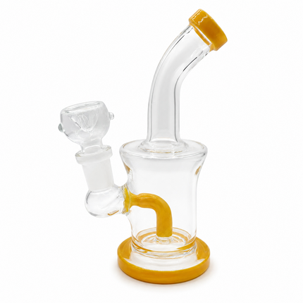 Yellow Accent Clear Mini Glass Water Pipe – 6–6.5 Inch Compact Bong with Bowl