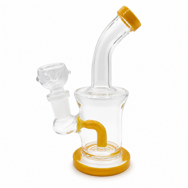 Yellow Accent Clear Mini Glass Water Pipe – 6–6.5 Inch Compact Bong with Bowl