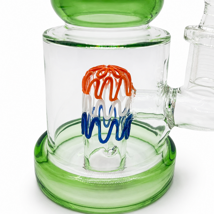 Green Accent Tricolor Perc Mini Glass Water Pipe – 6–6.5 Inch Clear Bong