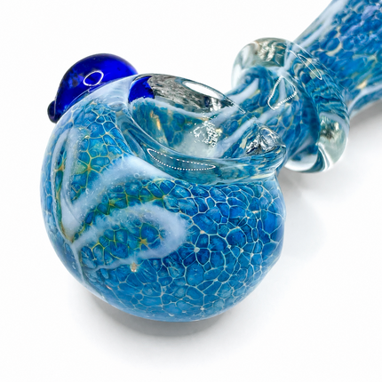 Ocean Pebble Blue Glass Spoon Pipe – 4 Inch Hand Pipe Textured Blue Glass