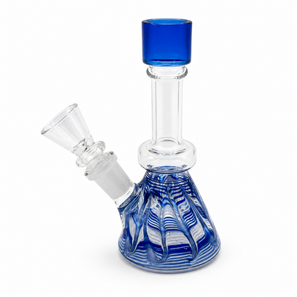 Cobalt Blue Swirl 14mm Mini Beaker Glass Water Pipe Straight Neck