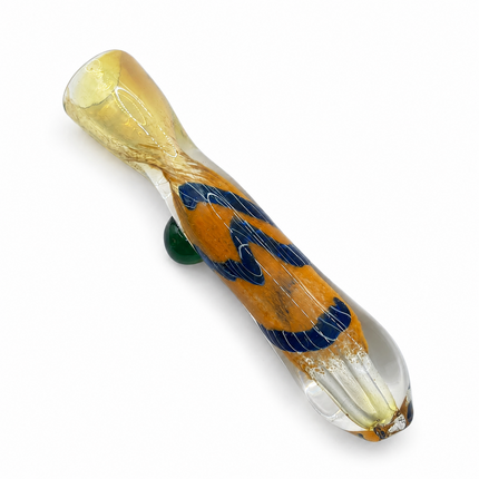 Golden Navy Handcraft Glass Chillum Pipe Amber Blue Wave 3~3.5 inch