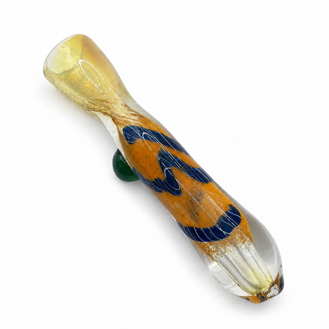 Golden Navy Handcraft Glass Chillum Pipe Amber Blue Wave 3~3.5 inch