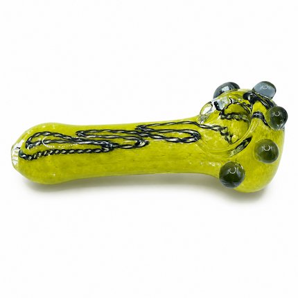 Moss Green Black Swirl Glass Spoon Pipe with Smoke Marble Accents - 4.5 inch