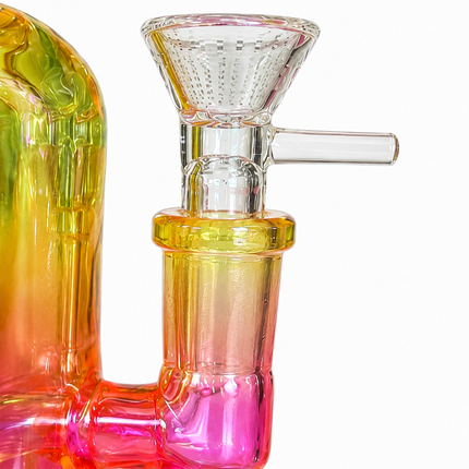 Princess Chrome Pink Yellow Glass Bong with Diamond Centerpiece - 7.5 inches