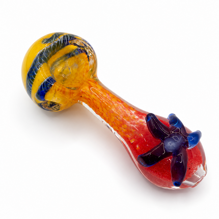 Sunset Bloom Glass Spoon Pipe 4 Inch Orange Blue Flower Hand Pipe