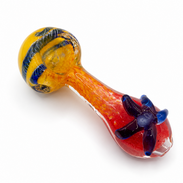 Sunset Bloom Glass Spoon Pipe 4 Inch Orange Blue Flower Hand Pipe