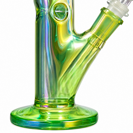 Green Mirror Chrome Bent Neck Glass Water Pipe Removable Bowl 10 inch