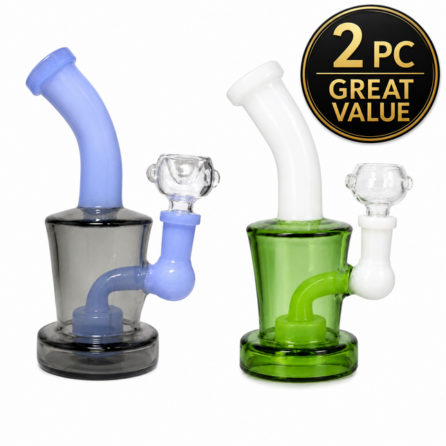 [2PC Bundle] Ocean Mist Frost + Emerald Pearl Glow Water Pipe 14mm 6 Inches