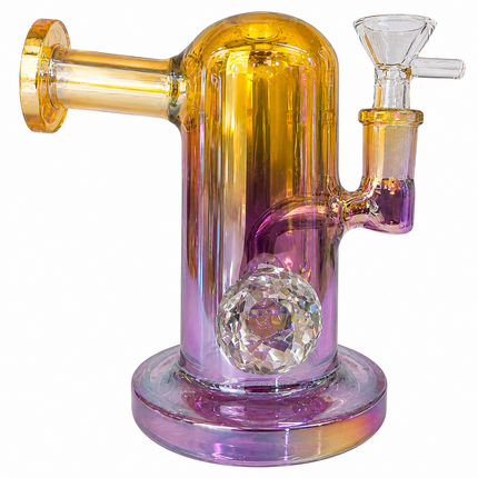 Princess Chrome Gold Purple Glass Bong with Diamond Centerpiece – 7.5 Inch