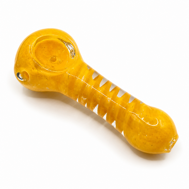 Yellow Glass Spoon Pipe with Twisted Stripe Handle - 4.5 inch
