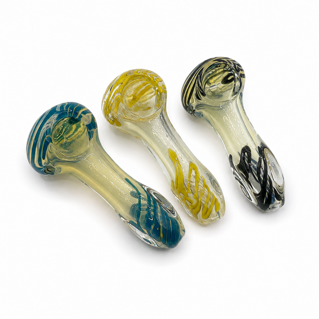 [3PC Bundle] Tornado Ribbon Swirl Glass Hand Pipe Set 4 Inch Assorted
