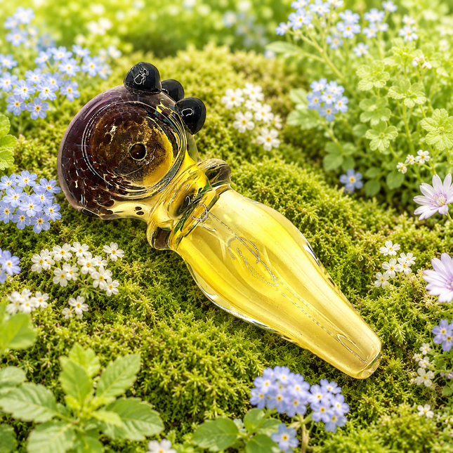 Amber Glass Spoon Pipe with Black Dot Grip – 3.5 Inch Hand Pipe Deep Bowl Raised