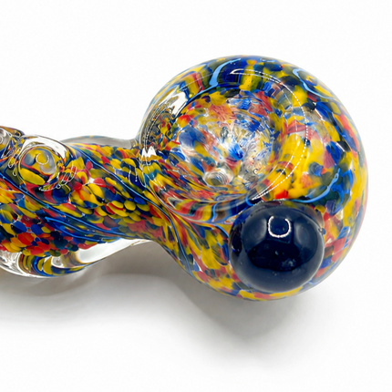 Multicolor Confetti Twist Glass Spoon Pipe with Blue Marble - 4-4.5 inch