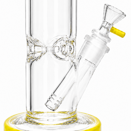 Yellow Accent Straight Tube Glass Water Pipe Ice Catcher Downstem 10 inch