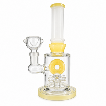 Milky Yellow Bottle Glass Bong with Donut Percolator & Bowl - 7.5 inch