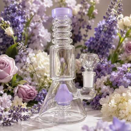Milky Lavender Stratos Tri Cone Percolator Glass Water Pipe 14mm 7 inch