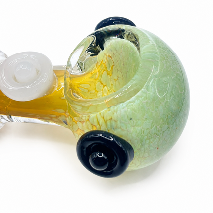 Green Frit Fumed Glass Spoon Pipe White Green Dots 5 Inch