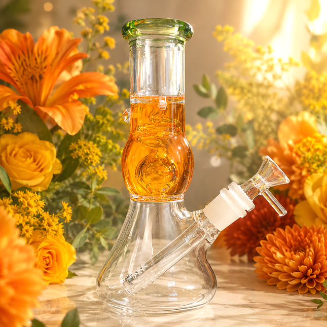 Citrus Orange Freezer Ready Glycerin Beaker Glass Bong 14mm Bowl 8.5 inch