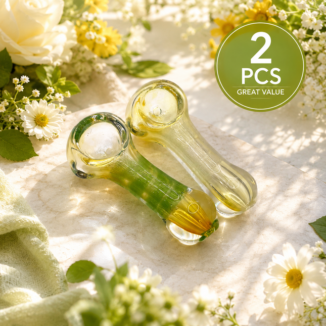 [2PC Bundle] Emerald Frost Handcraft Glass Pipes Green Clear 3 inch