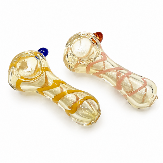 [2PC Bundle] Honey Blush Spiral Glass Hand Pipes Amber Pink Clear 3 Inch