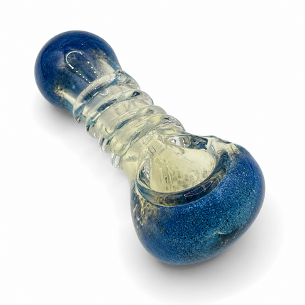 Frosted Cobalt Glass Spoon Pipe – 4 Inch Blue Clear Hand Pipe Textured Bowl