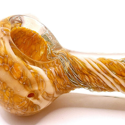 Camel Lace Glass Spoon Pipe with White Wave Detail – 4 Inch Hand Pipe Deep Bowl