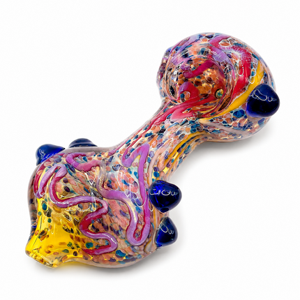 Sunset Reef Confetti Glass Spoon Pipe with Blue Marble Grips – 4.5–5 Inch