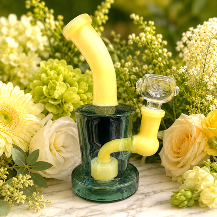 [4PC Bundle] 2 Amber Green 2 Dark Gray Yellow Mini Glass Water Pipe Set 6 Inch