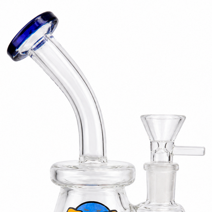 Blue Accent Skull Bubbler Tri Beaker Glass Water Pipe 14mm - 6 inch
