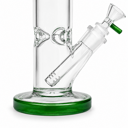 Dark Green Accent Straight Tube Glass Water Pipe Ice Catcher Downstem 10 inch