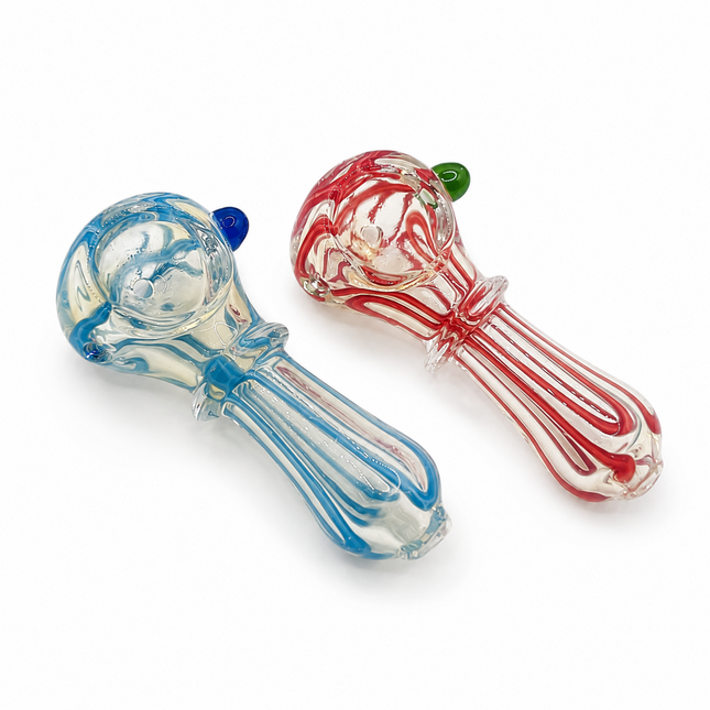 [2PC Bundle] 3" Ribbed Twist Body Glass Hand Pipe Assorted Swirl Color Set