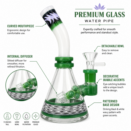 Aztec Emerald Totem Glass Water Pipe Green 14mm 8 inch