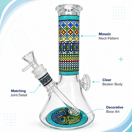 Blue Mirage Aztec Mandala Glass Bong Aqua Clear - 10 Inch