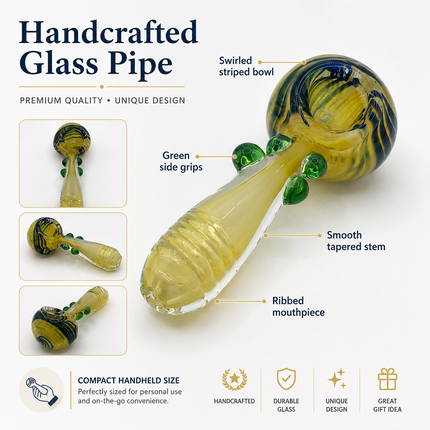 Golden Garden Swirl Thick Glass Spoon Hand Pipe - 4.5 Inch