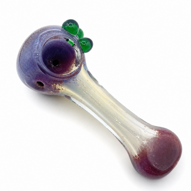 Amethyst Orbit Glass Spoon Pipe with Green Marbles – 4.5 Inch Clear Hand Pipe
