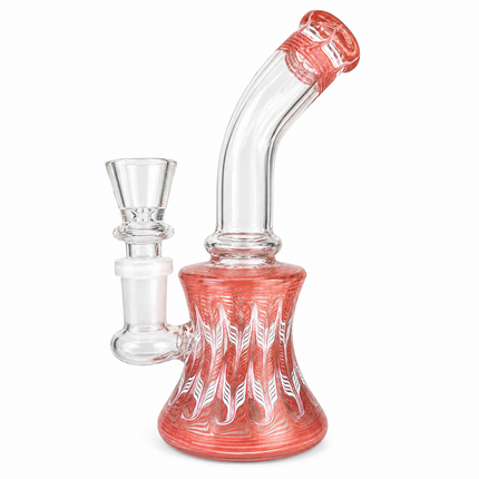 Mini Crimson White Wig Wag Glass Bong with Bowl - Approx. 7 inch