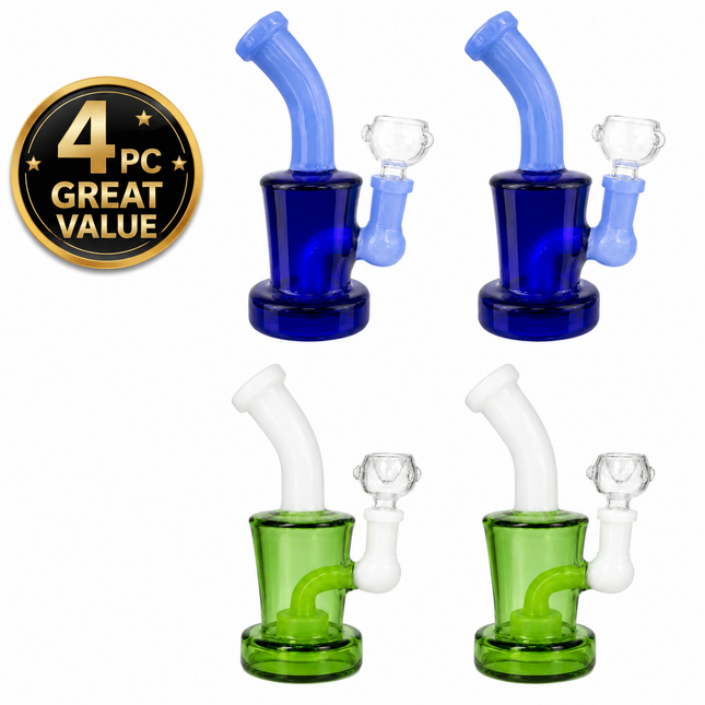 [4PC Bundle] Blue + Green White Drum Body Disc Perc Water Pipe 14mm 6 inch