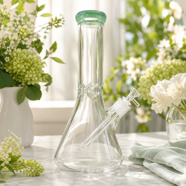 Green Accent Beaker Glass Water Pipe Ice Catcher 14mm Bowl 10.5 inch