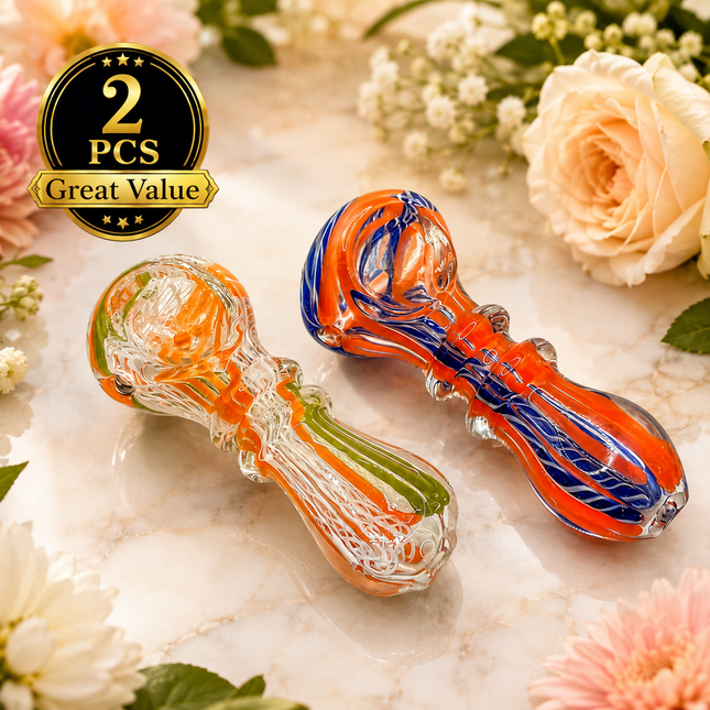 [2PC Bundle] Citrus Patriot Twist Glass Hand Pipes Multicolor 3 Inch