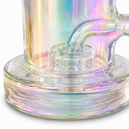 Prism Iridescent Chrome Slotted Perc Glass Water Pipe Curved Neck 7.5 inch