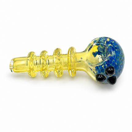 Topaz Sapphire Blue Glass Spoon Pipe with Spiral Ring Handle- 4 inch