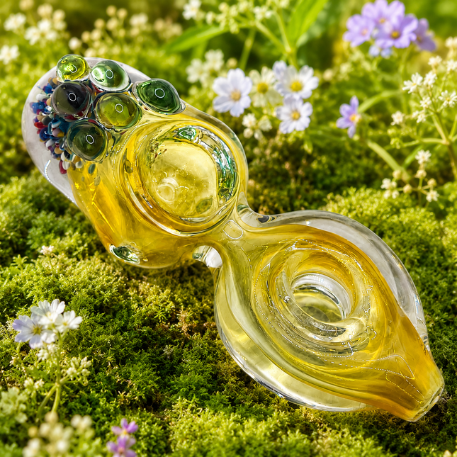 Honey Orbit Glass Hand Pipe with Bubble Crown – 4 Inch Amber Pipe