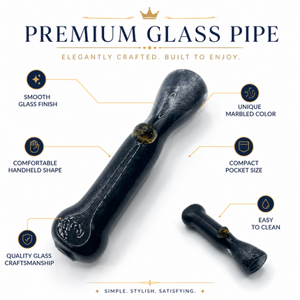 Midnight Gold Handcraft Glass Chillum Pipe Dark Blue 3~3.5 inch