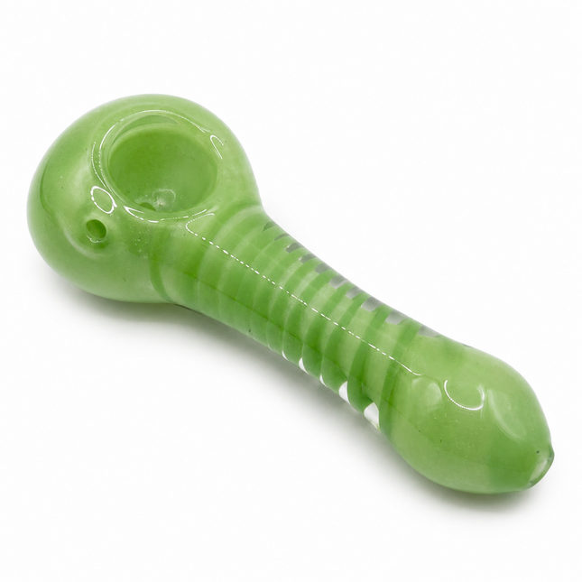 Light Green Glass Spoon Pipe with Twisted Stripe Design - 4.5 inch